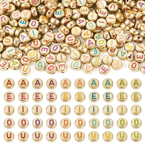 Elcrelive Goldene Buchstabenperlen, 7 mm, rund, Acryl, lose Perlen, Emaille, Vokal-Buchstaben, AEIOU, lose Abstandshalter, 7 mm, für Freundschaftsarmband, Halskette, Sommerschmuck, 500 Stück Elcrelive Goldene Buchstabenperlen, 7 mm, rund, Acryl, lose Perlen, Emaille, Vokal-Buchstaben, AEIOU, lose Abstandshalter, 7 mm, für Freundschaftsarmband, Halskette, Sommerschmuck, 500 Stück von EEE ELECRELIVE