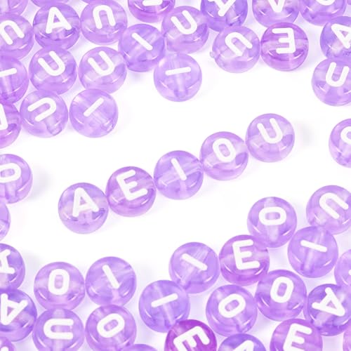 Elcrelive Runde Buchstabenperlen, Acryl, Alphabet-Perlen, transparent, lila, Vokale, AEIOU Buchstaben, lose Abstandshalter, 7 x 4 mm, für Freundschaftsarmband, Halskette, Sommerschmuck, 100 Stück Elcrelive Runde Buchstabenperlen, Acryl, Alphabet-Perlen, transparent, lila, Vokale, AEIOU Buchstaben, lose Abstandshalter, 7 x 4 mm, für Freundschaftsarmband, Halskette, Sommerschmuck, 100 Stück von EEE ELECRELIVE