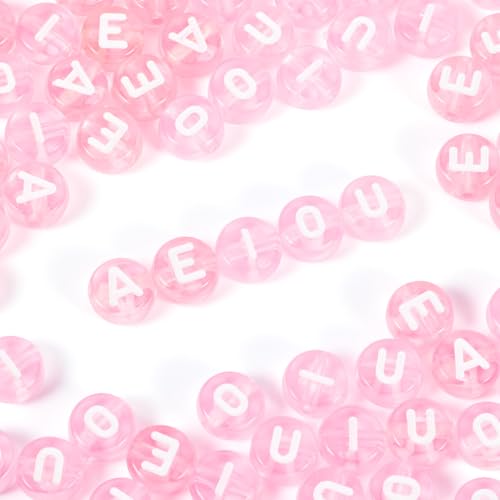 Elcrelive Runde Buchstabenperlen, transparent, Acryl, Alphabet-Perlen, Vokal-Perlen, Aioo-Buchstaben, lose Abstandshalter, 7 x 4 mm, für Freundschaftsarmband, Halskette, Sommerschmuck, 100 Stück Elcrelive Runde Buchstabenperlen, transparent, Acryl, Alphabet-Perlen, Vokal-Perlen, Aioo-Buchstaben, lose Abstandshalter, 7 x 4 mm, für Freundschaftsarmband, Halskette, Sommerschmuck, 100 Stück von EEE ELECRELIVE