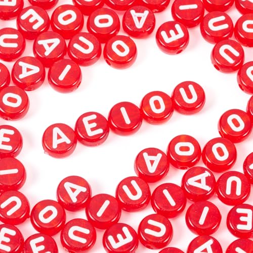 Elcrelive Runde Buchstabenperlen, transparent, Acryl, Alphabet-Perlen, dunkelroter Vokal, AEIOU Buchstaben, lose Abstandshalter, 7 x 4 mm, für Freundschaftsarmband, Halskette, Sommerschmuck, 100 Stück Elcrelive Runde Buchstabenperlen, transparent, Acryl, Alphabet-Perlen, dunkelroter Vokal, AEIOU Buchstaben, lose Abstandshalter, 7 x 4 mm, für Freundschaftsarmband, Halskette, Sommerschmuck, 100 Stück von EEE ELECRELIVE