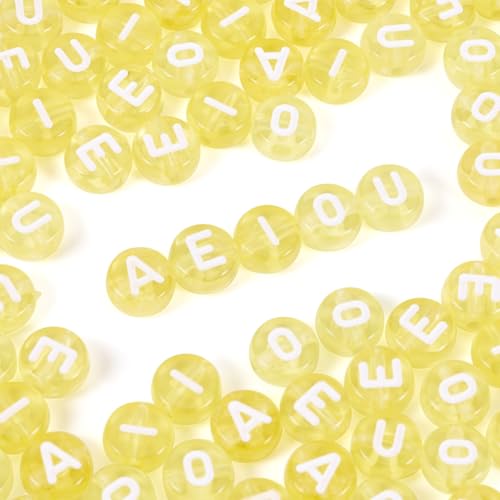 Elcrelive Runde Buchstabenperlen, transparent, Acryl, Alphabet-Perlen, gelber Vokal, Aeiou-Buchstaben, lose Abstandshalter, 7 x 4 mm, für Freundschaftsarmband, Halskette, Sommerschmuck, 100 Stück Elcrelive Runde Buchstabenperlen, transparent, Acryl, Alphabet-Perlen, gelber Vokal, Aeiou-Buchstaben, lose Abstandshalter, 7 x 4 mm, für Freundschaftsarmband, Halskette, Sommerschmuck, 100 Stück von EEE ELECRELIVE