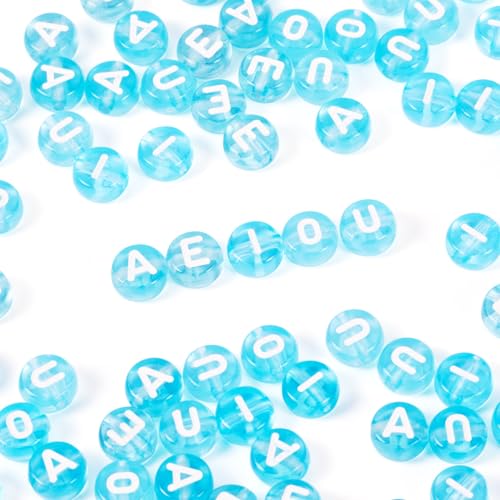 Elcrelive Runde Buchstabenperlen, transparent, Acryl, Alphabet-Perlen, himmelblauer Vokal, AEIOU Buchstaben, lose Abstandshalter, 7 x 4 mm, für Freundschaftsarmband, Halskette, Sommerschmuck, 100 Elcrelive Runde Buchstabenperlen, transparent, Acryl, Alphabet-Perlen, himmelblauer Vokal, AEIOU Buchstaben, lose Abstandshalter, 7 x 4 mm, für Freundschaftsarmband, Halskette, Sommerschmuck, 100 von EEE ELECRELIVE