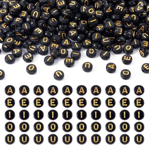Elcrelive runde Acryl-Buchstabenperlen, 7 mm, schwarz, Alphabet, lose Perlen, Gold, Emaille, Vokal-Buchstaben, lose Abstandshalter, 7 mm, für Freundschaftsarmband, Halskette, Sommerschmuck, 500 Stück Elcrelive runde Acryl-Buchstabenperlen, 7 mm, schwarz, Alphabet, lose Perlen, Gold, Emaille, Vokal-Buchstaben, lose Abstandshalter, 7 mm, für Freundschaftsarmband, Halskette, Sommerschmuck, 500 Stück von EEE ELECRELIVE