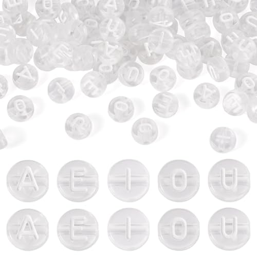 Elcrelive transparente Acryl-Alphabet-Perlen, klare runde Buchstabenperlen, Vokalperlen, Aioo-Buchstaben, lose Abstandshalter, 7 x 4 mm, für Freundschaftsarmband, Halskette, Sommerschmuck, 100 Stück Elcrelive transparente Acryl-Alphabet-Perlen, klare runde Buchstabenperlen, Vokalperlen, Aioo-Buchstaben, lose Abstandshalter, 7 x 4 mm, für Freundschaftsarmband, Halskette, Sommerschmuck, 100 Stück von EEE ELECRELIVE