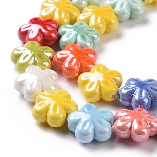 Elecrelive 1 Strang bunt bedruckte Keramik-Blumenperlen, florale Porzellanperlen, 17 mm, Keramik-Anhänger für DIY-Armbänder, Ohrringe, Halsketten, Schmuck von EEE ELECRELIVE