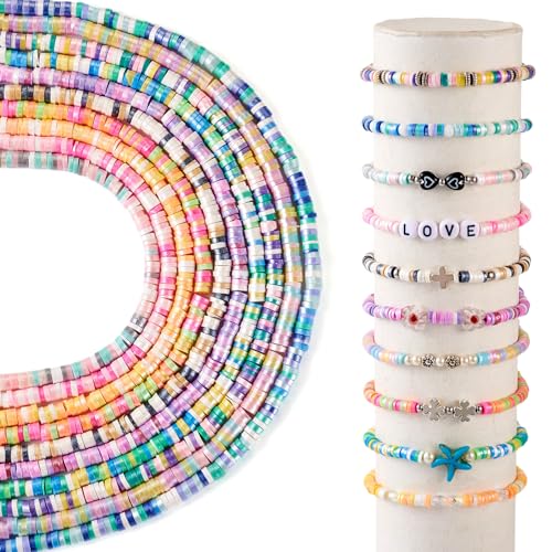 Elecrelive 10 Stränge, Polymer-Ton-Perlen, 4 mm, handgefertigte Vinyl-Heishi-Perlen, flache runde Scheiben, lose Abstandshalter-Perlen für Surfer, Choker, Halsketten, Armbänder, Ohrringe von EEE ELECRELIVE