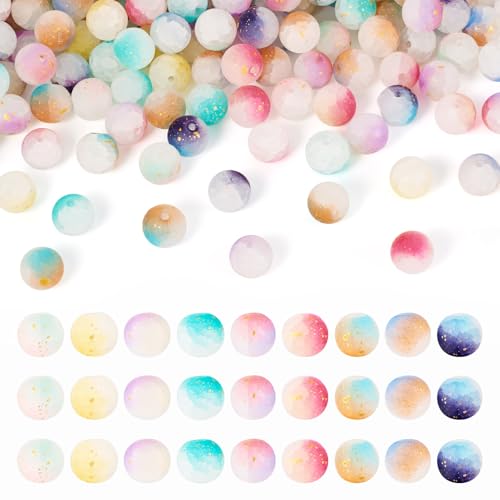 Elecrelive 10 mm Milchglasperlen für Schmuck, matte Mini-Bastelperlen mit Glitzerpulver, 9 Farben, runde lose Kristalle für Freundschaftsarmbänder, Ohrringe, Halsketten, Basteln, 198 Stück von EEE ELECRELIVE