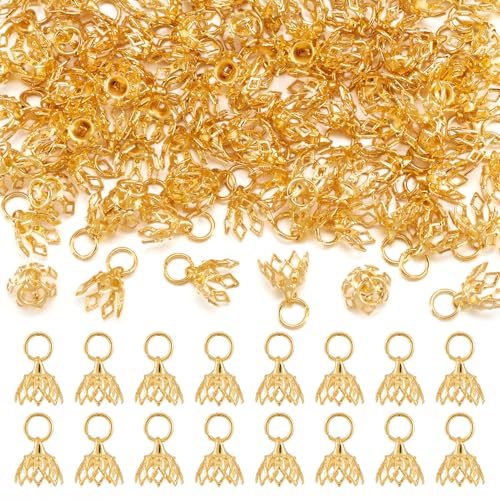 Elecrelive 100 Stück Halsketten-Clip-Verschluss, baumelnde Charm-Perlen-Anhänger, Verbinder, goldene filigrane Blumen-Endkappen für DIY, Basteln, Ohrringe, Armbänder, Halsketten von EEE ELECRELIVE