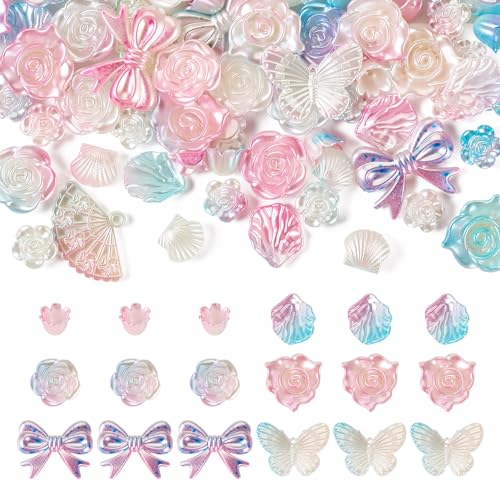 Elecrelive 100 g Acrylperlen zur Schmuckherstellung, Schmetterlings-Rose, Fächer, Blumen-Perlenkappen, Süßigkeitenperlen, Kawaii-Perlen, ästhetische Perlen für Armbänder, Halsketten, Ohrringe von EEE ELECRELIVE