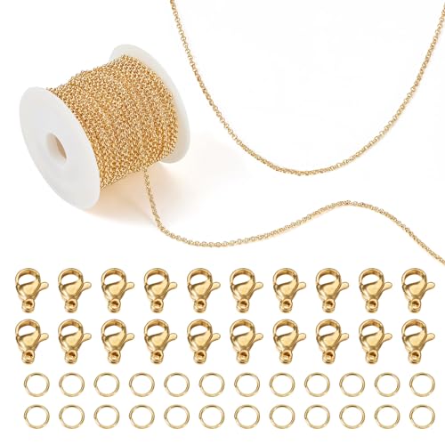 Elecrelive 14 Karat vergoldete Ketten aus Messing, Roloketten, 2 mm, runde Gliederketten mit Biegeringen, Verschlüssen für selbstgemachte Armbänder, Halsketten, Schmuckherstellung Elecrelive 14 Karat vergoldete Ketten aus Messing, Roloketten, 2 mm, runde Gliederketten mit Biegeringen, Verschlüssen für selbstgemachte Armbänder, Halsketten, Schmuckherstellung von EEE ELECRELIVE
