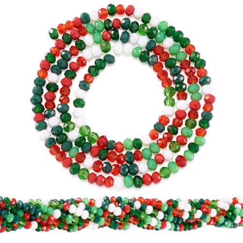 Elecrelive 20 Stränge Weihnachts-Kristallperlen, 2 mm, Briolette-Rondelle, facettierte Glasperlen, Abstandshalter, Grün, Rot, Weiß, lose Kristalle für Weihnachtsschmuck, Halsketten, Armbänder von EEE ELECRELIVE