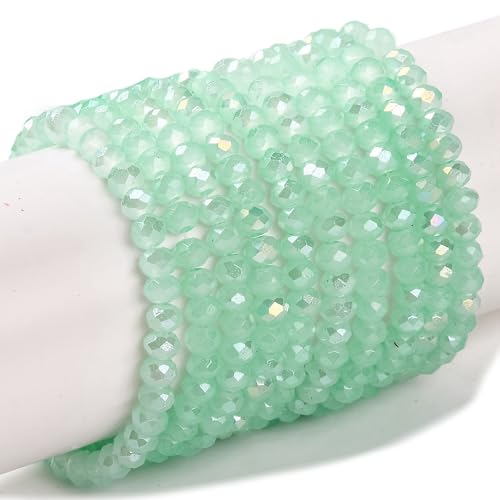 Elecrelive 20 Stränge facettierte Rondelle-Glasperlen, 4 mm, Briolette-Kristallperlen, Aquamarin, gebackene Farbe, Glas-Abstandshalter für DIY-Armbänder, Halsketten, Ohrringe, Schlüsselanhänger von EEE ELECRELIVE