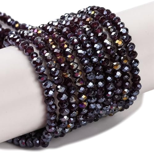 Elecrelive 20 Stränge facettierte Rondelle-Glasperlen, 4 mm, Briolette-Kristallperlen, Kokosnussbraun, gebackene Farbe, Glas-Abstandshalter für DIY-Armbänder, Halsketten, Ohrringe, Schlüsselanhänger von EEE ELECRELIVE