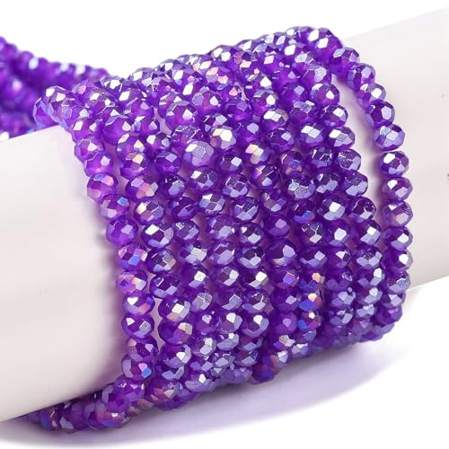 Elecrelive 20 Stränge facettierte Rondelle-Glasperlen, 4 mm, Briolette-Kristallperlen, blau, violett, gebackene Farbe, Glas-Abstandshalter für DIY-Armbänder, Halsketten, Ohrringe, Schlüsselanhänger von EEE ELECRELIVE