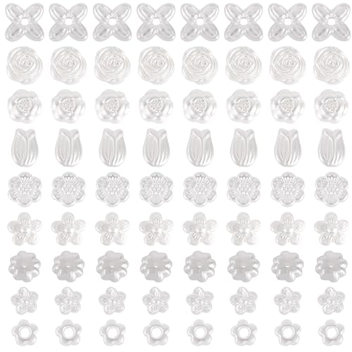 Elecrelive 558 Stück weiße Perlen mit Kunstperlen, Blumen-Charms, 9 Stile, Rose, Tulpe, ästhetisch, niedlich, Perlen für Armband, Halskette, Schlüsselanhänger, Handy-Anhänger von EEE ELECRELIVE