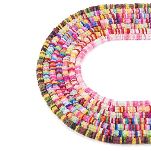 Elecrelive 7 Stränge flache Polymer-Ton-Scheibenperlen, bunte Blumen, Heishi-Perlen, lose Abstandshalter, Tonspäne 5–6 mm, für Armband, Chocker, Halskette, Ohrringe, DIY Handwerk von EEE ELECRELIVE