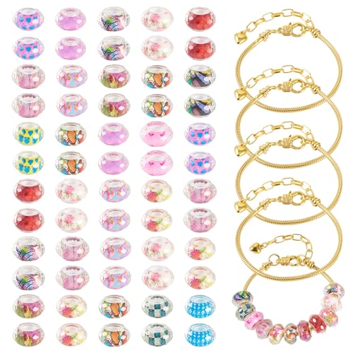 Elecrelive 72 Stück sortierte europäische Großloch-Perlen, bunt, facettiert, Rondelle, Abstandshalter, Perlen mit goldener Schlange, Armbandketten für Schlüsselanhänger, Armband, Halskette von EEE ELECRELIVE