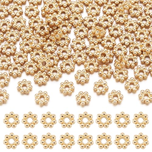 Elecrelive Abstandshalter aus Edelstahl, 18 Karat vergoldet, Blumen-Perlen, 3 mm, Gänseblümchen-Abstandshalter für Schmuck, Armbänder, Halsketten, 100 Stück von EEE ELECRELIVE