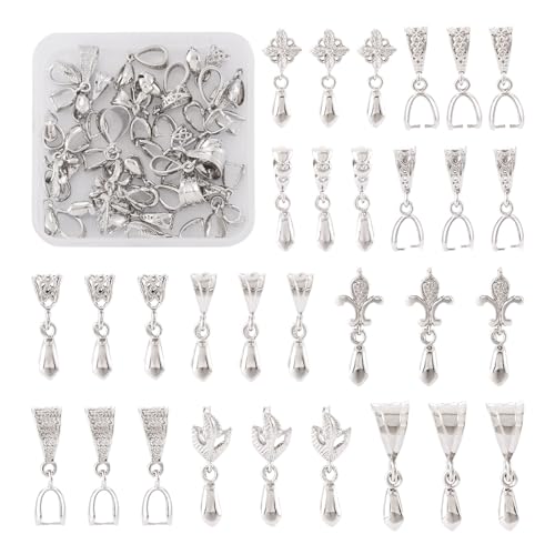 Elecrelive Anhänger-Clips, Platin, Eispickel, 10 Stile, Blumenblatt, baumelnder Charm-Verschluss für Armband, Halskette, Schmuckherstellung, 40 Stück Elecrelive Anhänger-Clips, Platin, Eispickel, 10 Stile, Blumenblatt, baumelnder Charm-Verschluss für Armband, Halskette, Schmuckherstellung, 40 Stück von EEE ELECRELIVE