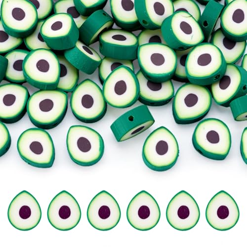 Elecrelive Avocado-Modelliermassen-Abstandshalter, grüne Obst-Ton-Perlen, Lebensmittelscheiben-Charms, 11,5 x 9 x 5 mm, für Halsketten, Armbänder, Ohrringe, Schlüsselanhänger, 50 Stück von EEE ELECRELIVE