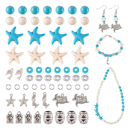 Elecrelive Blau-weiße Seestern-Perlen mit 4 Stilen, Strand-Ozean-Anhänger, türkisfarbener Stein für Sommerarmbänder, Halsketten, Ohrringe, DIY-Schmuckherstellung, 100 Stück Elecrelive Blau-weiße Seestern-Perlen mit 4 Stilen, Strand-Ozean-Anhänger, türkisfarbener Stein für Sommerarmbänder, Halsketten, Ohrringe, DIY-Schmuckherstellung, 100 Stück von EEE ELECRELIVE