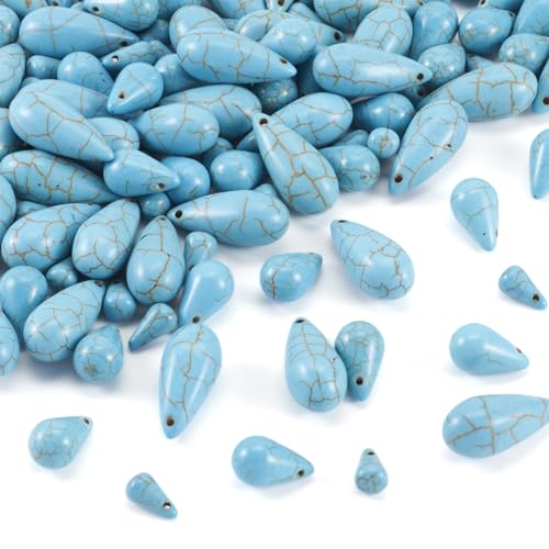 Elecrelive Blaue Türkis-Perlen, 3 Größen, Tropfenform, gebohrte Steinperlen, synthetischer Edelstein für Bolo-Armbänder, Halsketten, Ohrringe, DIY-Schmuckherstellung, 105 Stück Elecrelive Blaue Türkis-Perlen, 3 Größen, Tropfenform, gebohrte Steinperlen, synthetischer Edelstein für Bolo-Armbänder, Halsketten, Ohrringe, DIY-Schmuckherstellung, 105 Stück von EEE ELECRELIVE