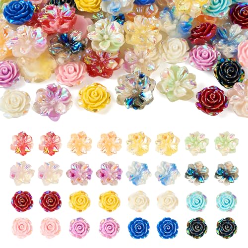 Elecrelive Blumen-Cabochons aus Kunstharz, flache Rückseite, 16 Stile, florale Harzperlen, flache Rückseite, Cabochons, Verzierung, Rose, Schleim, Charms für Schmuck, Handyhülle, Nageldekoration Elecrelive Blumen-Cabochons aus Kunstharz, flache Rückseite, 16 Stile, florale Harzperlen, flache Rückseite, Cabochons, Verzierung, Rose, Schleim, Charms für Schmuck, Handyhülle, Nageldekoration von EEE ELECRELIVE