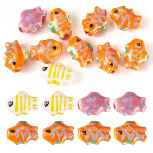 Elecrelive Bunte Fisch-Keramikperlen, Ozean, Meerestier, Abstandshalter, tropische Fische, Porzellan-Anhänger, 15 x 12 x 8 mm, für DIY-Armbänder, Ohrringe, Halsketten, Schmuck, 10 Stück von EEE ELECRELIVE