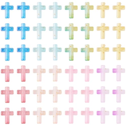 Elecrelive Bunte Kunststoff-Kreuzperlen, Goldpulver, Kruzifix, lose Perlen, zweifarbig, Kreuz-Anhänger für Ostern, Basteln, Schmuck, Halsketten, Armbänder, 257 Stück von EEE ELECRELIVE