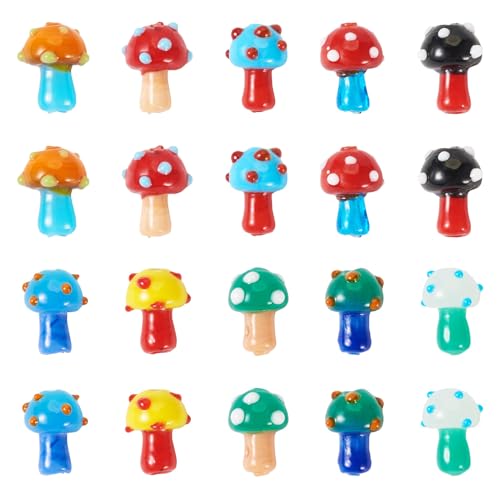 Elecrelive Bunte Pilzperlen in 10 Farben, niedliche Glas-Pilz-Anhänger, lose Abstandshalter, zum Basteln, für Halsketten, Ohrringe, Armbänder, 50 Stück Elecrelive Bunte Pilzperlen in 10 Farben, niedliche Glas-Pilz-Anhänger, lose Abstandshalter, zum Basteln, für Halsketten, Ohrringe, Armbänder, 50 Stück von EEE ELECRELIVE