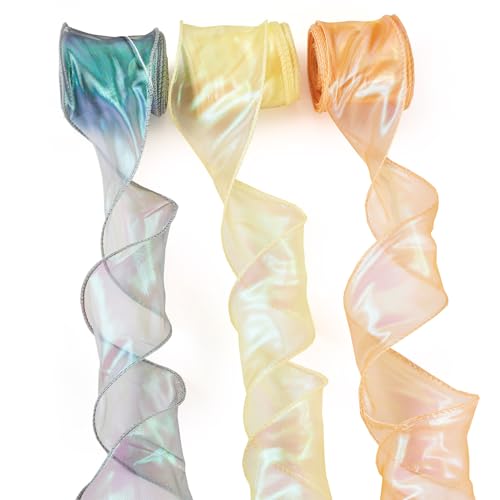 Elecrelive Chiffon-Bänder, schillernd, Regenbogenfarben, dekorative Bänder, 60 mm, schimmernder Rand, Spitze, 27,7 m, für Blumenstrauß, Geschenkverpackung, Kostüm, DIY, Hochzeit, Basteln Elecrelive Chiffon-Bänder, schillernd, Regenbogenfarben, dekorative Bänder, 60 mm, schimmernder Rand, Spitze, 27,7 m, für Blumenstrauß, Geschenkverpackung, Kostüm, DIY, Hochzeit, Basteln von EEE ELECRELIVE