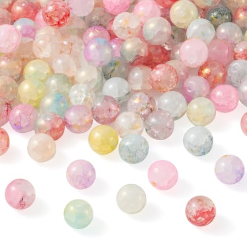 Elecrelive Craquelé-Glasperlen, 10 mm, rund, zum Backen bemalt, Kristallperlen mit Goldpulver, 10 Farben, lose Abstandshalter, Kristalle für Freundschaftsarmbänder, Ohrringe, Halsketten, Basteln, 200 Elecrelive Craquelé-Glasperlen, 10 mm, rund, zum Backen bemalt, Kristallperlen mit Goldpulver, 10 Farben, lose Abstandshalter, Kristalle für Freundschaftsarmbänder, Ohrringe, Halsketten, Basteln, 200 von EEE ELECRELIVE