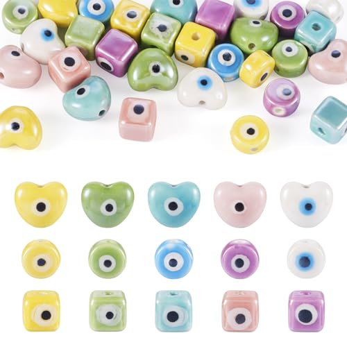 Elecrelive Evil Eye Keramikperlen, Herzwürfel, runde Porzellanperlen, 5 Farben, lose böse Blick-Charms für DIY-Armbänder, Ohrringe, Halsketten, Schmuck, 30 Stück Elecrelive Evil Eye Keramikperlen, Herzwürfel, runde Porzellanperlen, 5 Farben, lose böse Blick-Charms für DIY-Armbänder, Ohrringe, Halsketten, Schmuck, 30 Stück von EEE ELECRELIVE
