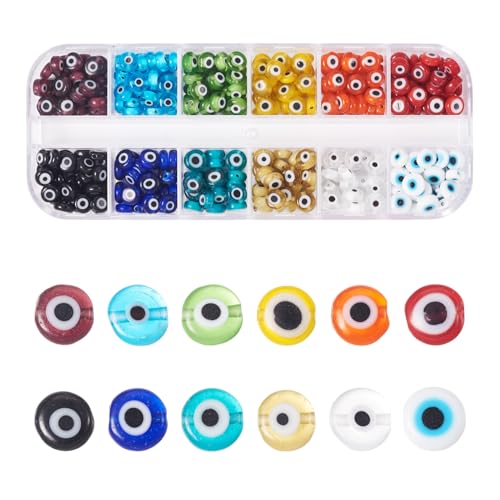 Elecrelive Evil Eye Perlen, flach, rund, Evil Eye, Abstandshalter, Perlen, 12 Farben, Augapfel-Stil, böser Blick-Anhänger für DIY-Armbänder, Halsketten, Ohrringe, Schmuckherstellung, 432 Stück Elecrelive Evil Eye Perlen, flach, rund, Evil Eye, Abstandshalter, Perlen, 12 Farben, Augapfel-Stil, böser Blick-Anhänger für DIY-Armbänder, Halsketten, Ohrringe, Schmuckherstellung, 432 Stück von EEE ELECRELIVE