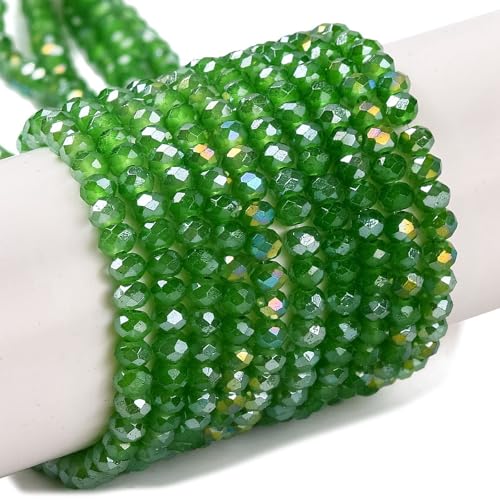 Elecrelive Glasperlen, 20 Stränge, grüne, facettierte Rondelle-Glasperlen, 4 mm, Briolette-Kristallperlen, gebackene Farbe, Glas-Abstandshalter für DIY-Armbänder, Halsketten, Ohrringe von EEE ELECRELIVE