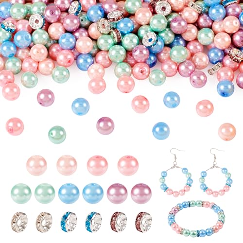 Elecrelive Glasperlen, 8 mm, rund, Perlglanz, lose Perlen, bunte Strass-Abstandshalter, Charms für Armband, Halskette, Ohrringe, Hochzeit, Party, Dekoration, 230 Stück Elecrelive Glasperlen, 8 mm, rund, Perlglanz, lose Perlen, bunte Strass-Abstandshalter, Charms für Armband, Halskette, Ohrringe, Hochzeit, Party, Dekoration, 230 Stück von EEE ELECRELIVE