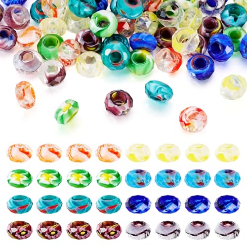 Elecrelive Glasperlen, Buntglasperlen, 14 mm, zweifarbig, großes Loch, europäische Perlen, 8 Farben, Abstandshalter für Schlüsselanhänger, Armband, Halskette, Schmuckherstellung, 80 Stück Elecrelive Glasperlen, Buntglasperlen, 14 mm, zweifarbig, großes Loch, europäische Perlen, 8 Farben, Abstandshalter für Schlüsselanhänger, Armband, Halskette, Schmuckherstellung, 80 Stück von EEE ELECRELIVE