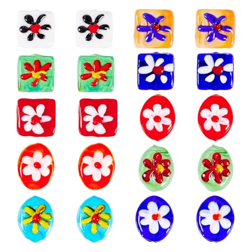 Elecrelive Glasperlen mit unregelmäßigen Blumen, 10 Stile, oval, quadratisch, Abstandshalter für Bastelarbeiten, Halsketten, Ohrringe, Armbänder, 20 Stück Elecrelive Glasperlen mit unregelmäßigen Blumen, 10 Stile, oval, quadratisch, Abstandshalter für Bastelarbeiten, Halsketten, Ohrringe, Armbänder, 20 Stück von EEE ELECRELIVE
