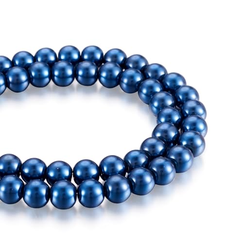 Elecrelive Glasperlen zur Schmuckherstellung, 1 Strang, rund, Perlglanz, lose Abstandshalter, 105 Stück, für Armband, Halskette, Ohrringe, Hochzeit, Party, Dekoration, Marineblau von EEE ELECRELIVE