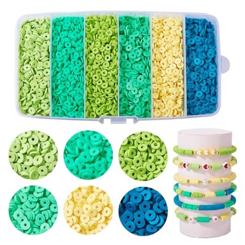 Elecrelive Grün-graue Tonperlen für Armbänder, 6 mm, flache, runde Heishi-Abstandshalter-Perlen, lose Polymer-Ton-Chips, 5640 Stück, für Chocker, Halsketten, Ohrringe, DIY Handwerk von EEE ELECRELIVE