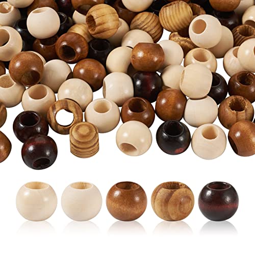 Elecrelive Holzperlen mit großem Loch, 5 Stile, Rondelle-Holzperlen, Makramee-Herstellung für Haare, Zöpfe, Schmuck, Halsketten, Armbänder, Heimdekoration, 100 Stück Elecrelive Holzperlen mit großem Loch, 5 Stile, Rondelle-Holzperlen, Makramee-Herstellung für Haare, Zöpfe, Schmuck, Halsketten, Armbänder, Heimdekoration, 100 Stück von EEE ELECRELIVE