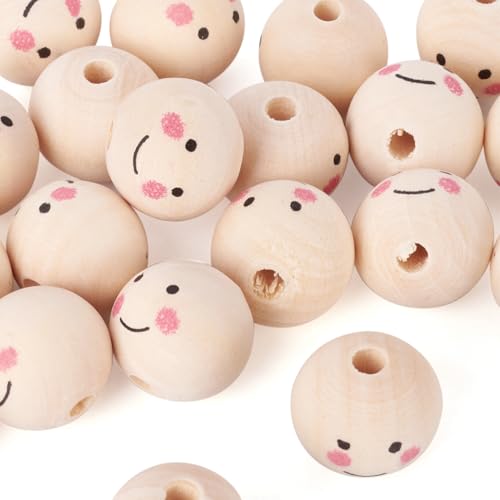 Elecrelive Holzperlen mit lächelndem Gesicht, 20 mm, natürliche Holzperlen, große Lochabstandshalter für Makramee-Herstellung, Schmuck, Halsketten, Armbänder, Heimdekoration, 20 Stück Elecrelive Holzperlen mit lächelndem Gesicht, 20 mm, natürliche Holzperlen, große Lochabstandshalter für Makramee-Herstellung, Schmuck, Halsketten, Armbänder, Heimdekoration, 20 Stück von EEE ELECRELIVE