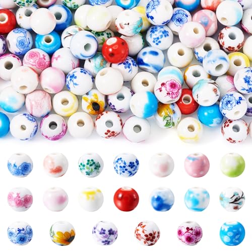 Elecrelive Keramik-Blumenperlen, Pflaumenblüte, Sakura, Sonnenblume, Porzellanperlen, 9–11 mm, Keramik-Abstandshalter für DIY-Armbänder, Ohrringe, Halsketten, Schmuck, 100 Stück von EEE ELECRELIVE