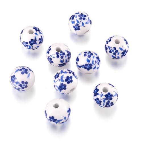 Elecrelive Keramikperlen mit blauem Blumendruck, rund, Porzellan, Abstandshalter, 12 mm, für DIY-Armbänder, Ohrringe, Halsketten, Schmuck, 10 Stück Elecrelive Keramikperlen mit blauem Blumendruck, rund, Porzellan, Abstandshalter, 12 mm, für DIY-Armbänder, Ohrringe, Halsketten, Schmuck, 10 Stück von EEE ELECRELIVE