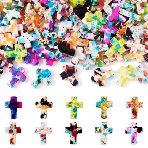 Elecrelive Kreuzperlen, Kruzifix, Osterperlen, bunt, synthetischer Edelstein für religiöse Armbänder, Halsketten, Ohrringe, DIY-Schmuckherstellung, 100 Stück von EEE ELECRELIVE