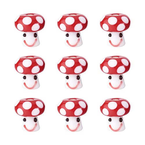 Elecrelive Lampwork-Perlen, Motiv: rote Pilze, lächelndes Gesicht, Glaspilz, lose Abstandshalter, niedliche Pilz-Ornamente zum Basteln, für Halsketten, Ohrringe, Armbänder, 10 Stück Elecrelive Lampwork-Perlen, Motiv: rote Pilze, lächelndes Gesicht, Glaspilz, lose Abstandshalter, niedliche Pilz-Ornamente zum Basteln, für Halsketten, Ohrringe, Armbänder, 10 Stück von EEE ELECRELIVE