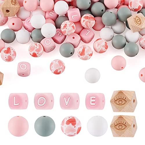 Elecrelive Liebes-Silikonperlen, 15 mm, gemischte Farben, runde Silikonperlen und rosa Silikonwürfel, Buchstabenperlen und achteckige Holzperlen mit Auge für Schlüsselanhänger, Schmuck, Schlüsselband Elecrelive Liebes-Silikonperlen, 15 mm, gemischte Farben, runde Silikonperlen und rosa Silikonwürfel, Buchstabenperlen und achteckige Holzperlen mit Auge für Schlüsselanhänger, Schmuck, Schlüsselband von EEE ELECRELIVE
