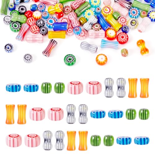 Elecrelive Millefiori Lampwork-Perlen, flach, rund, Bambus, Trommelform, 5 Stile, Nepal-Taillenperlen, zum Basteln, für Halsketten, Ohrringe, Armbänder, 75 Stück Elecrelive Millefiori Lampwork-Perlen, flach, rund, Bambus, Trommelform, 5 Stile, Nepal-Taillenperlen, zum Basteln, für Halsketten, Ohrringe, Armbänder, 75 Stück von EEE ELECRELIVE
