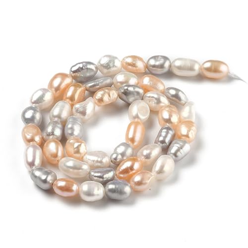 Elecrelive Natürliche Süßwasserperlen, Silber-Weiß, unregelmäßig, kleine Perlen, Zuchtperlen, lose Zuchtperlen, 6–8 mm, 45 Stück/Strang, für Ohrringe, Armbänder, Halsketten, DIY Handwerk von EEE ELECRELIVE