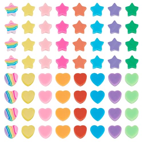 Elecrelive Regenbogen-Tonperlen, herz- und sternförmig, Polymer-Ton, Zubehör, bunt, niedliche Perlen für Halsketten, Armbänder, Ohrringe, Schlüsselanhänger, 160 Stück von EEE ELECRELIVE